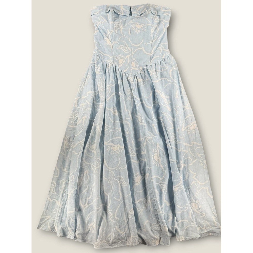 Vintage Joni Blair California Cotton Strapless Midi Dress 13 Blue White Floral